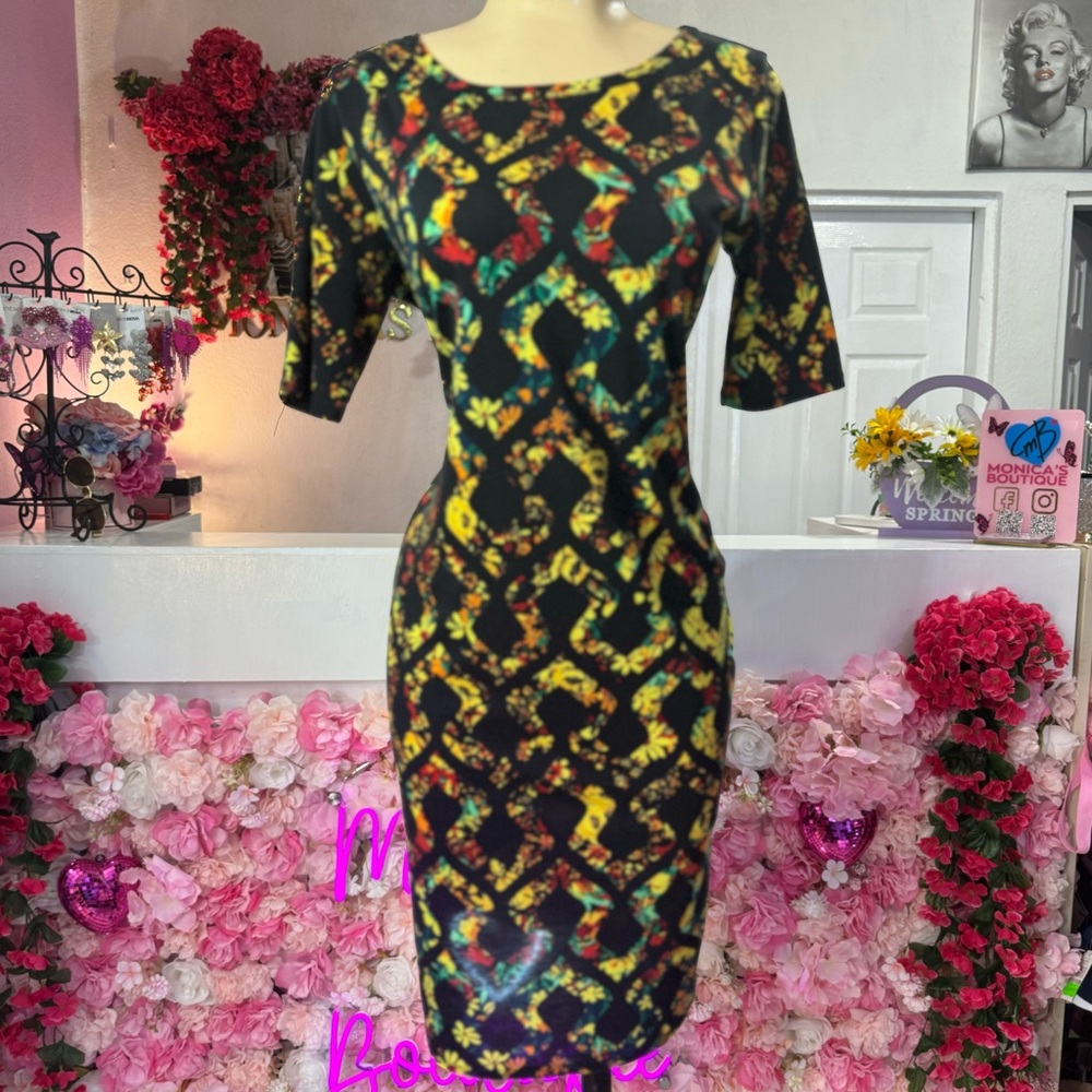 LuLaRoe Black and Yellow Bodycon Midi Dress
